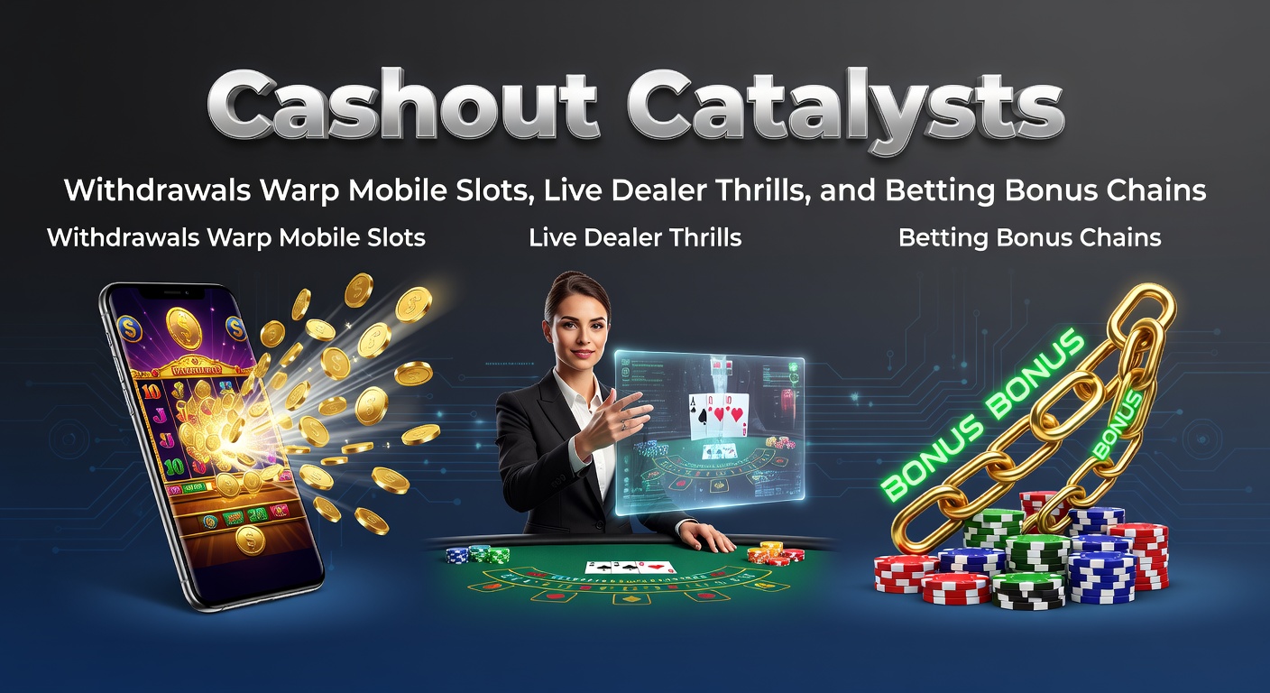 Dynamic casino screen showing mobile slot spins blending with swift cashout notifications and live dealer tables in the background