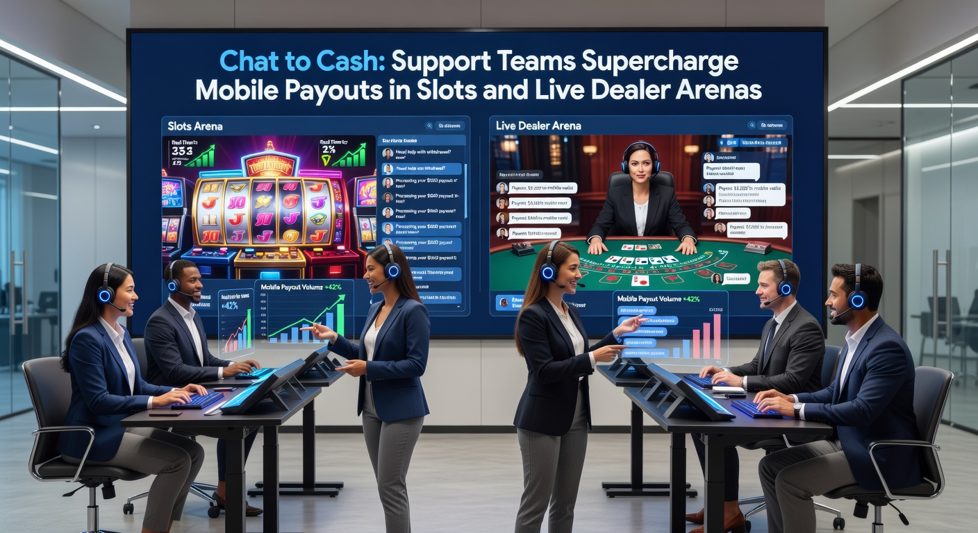 Live dealer table on mobile screen with overlaid chat window showing support team processing urgent payout request