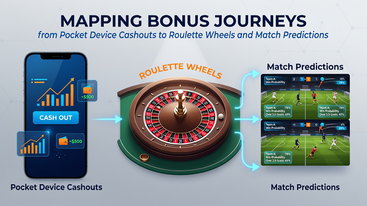 Mobile device displaying casino cashout interface connected to roulette wheel graphics and sports betting dashboard