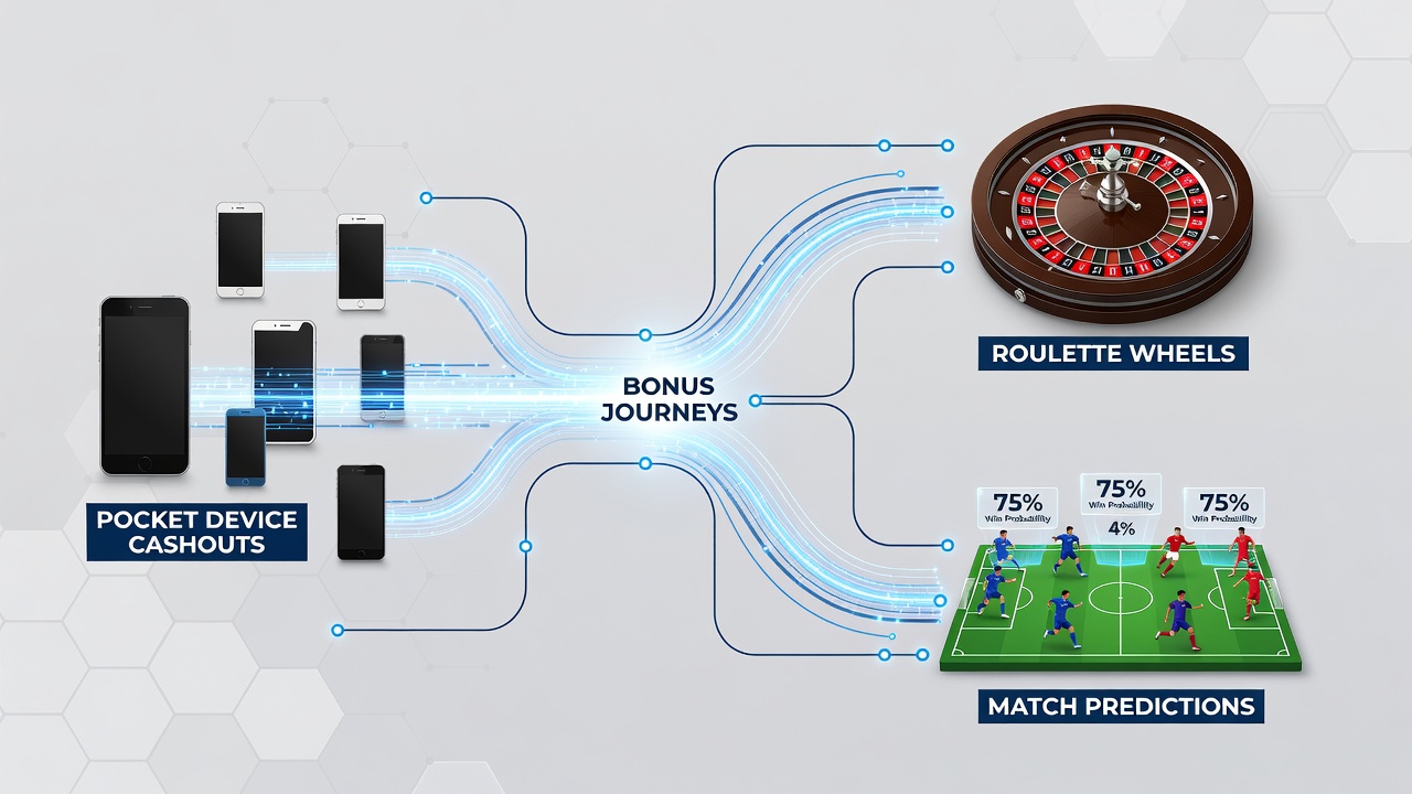 Infographic showing connected pathways between mobile cashouts, roulette tables, and sports prediction interfaces