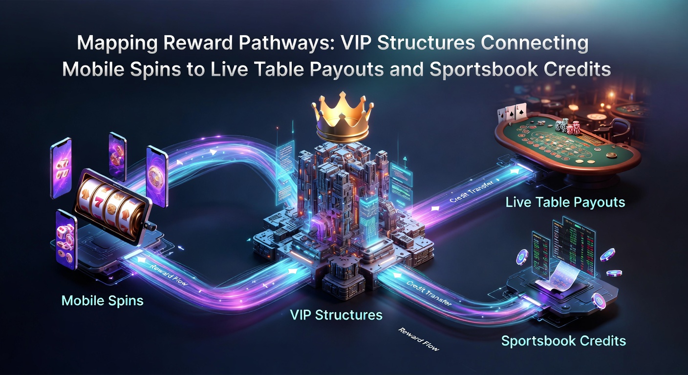 Diagram showing reward pathways connecting mobile gaming, live dealer tables, and sportsbook platforms through VIP tiers