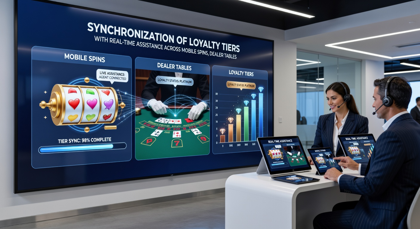 Support agent assisting a player with synchronized loyalty benefits visible across mobile, table, and betting platforms
