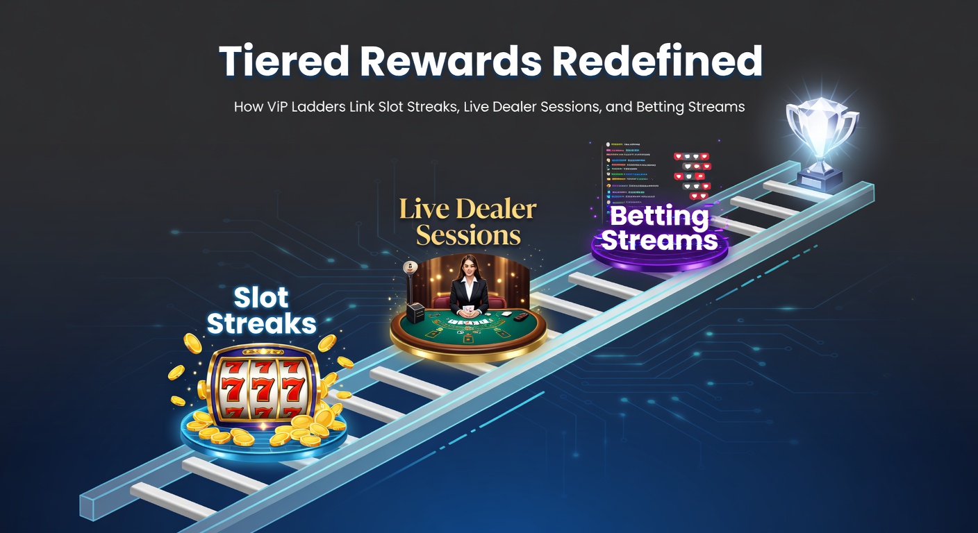 Dynamic live dealer setup with roulette wheel spinning, slot reels in background, and betting odds overlay linking VIP progress bars