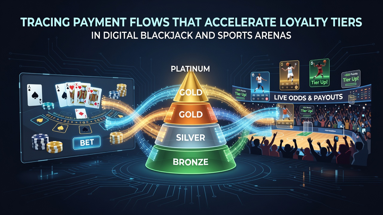 Digital transaction streams connecting blackjack tables and sports betting platforms to loyalty reward systems