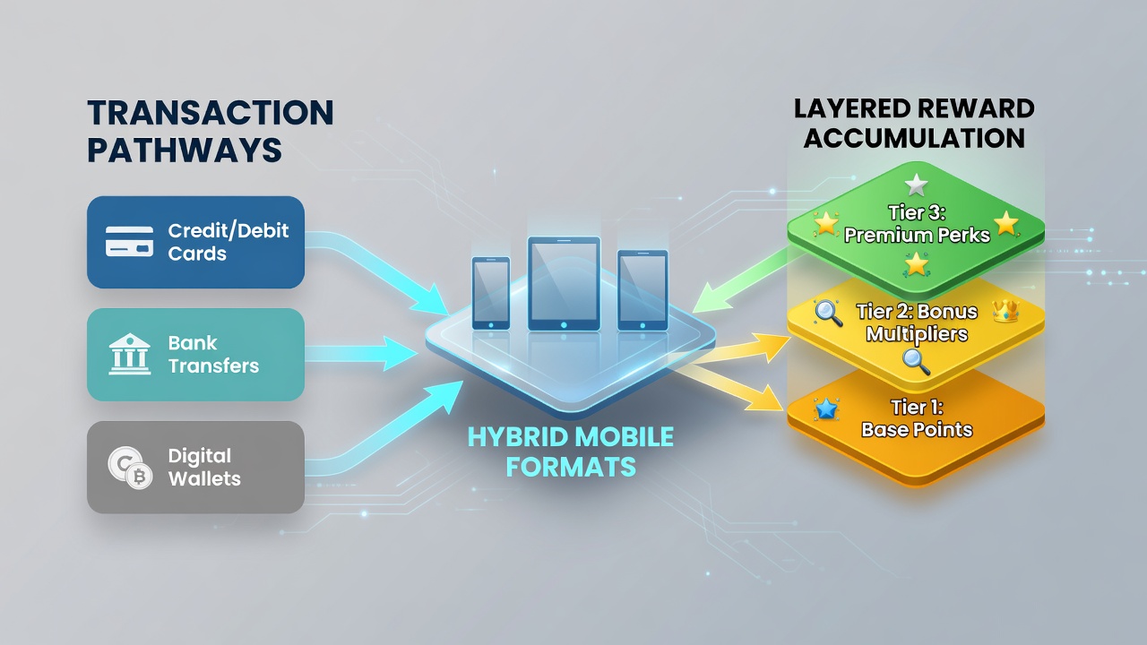 Hybrid mobile casino interface displaying stacked reward tiers linked to deposit history